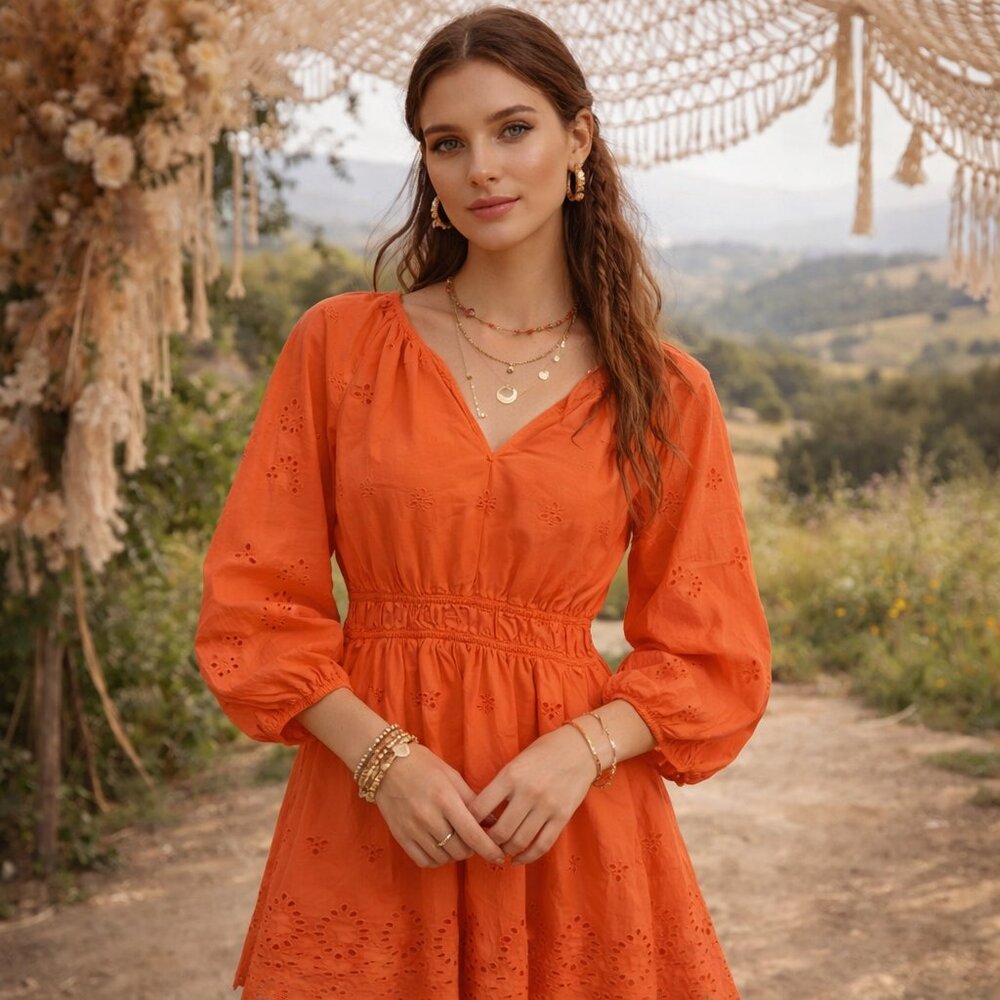 Universal Thread Eyelet Coral Fit & Flare Mini Dress